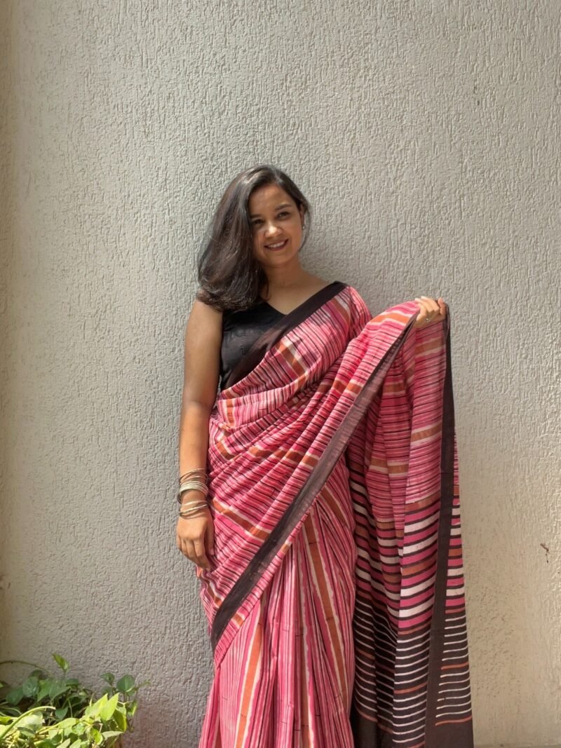 Handblock Printed Mul Cotton Saree - Image 3