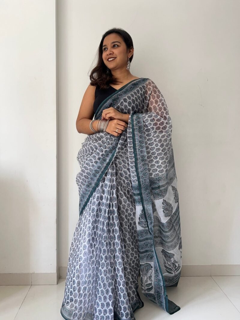 Sanganeri Handblock Printed Doria Saree - Image 8
