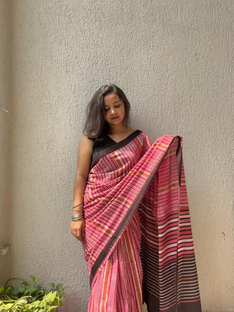 Handblock Printed Mul Cotton Saree - Image 5