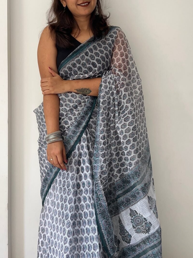 Sanganeri Handblock Printed Doria Saree - Image 7