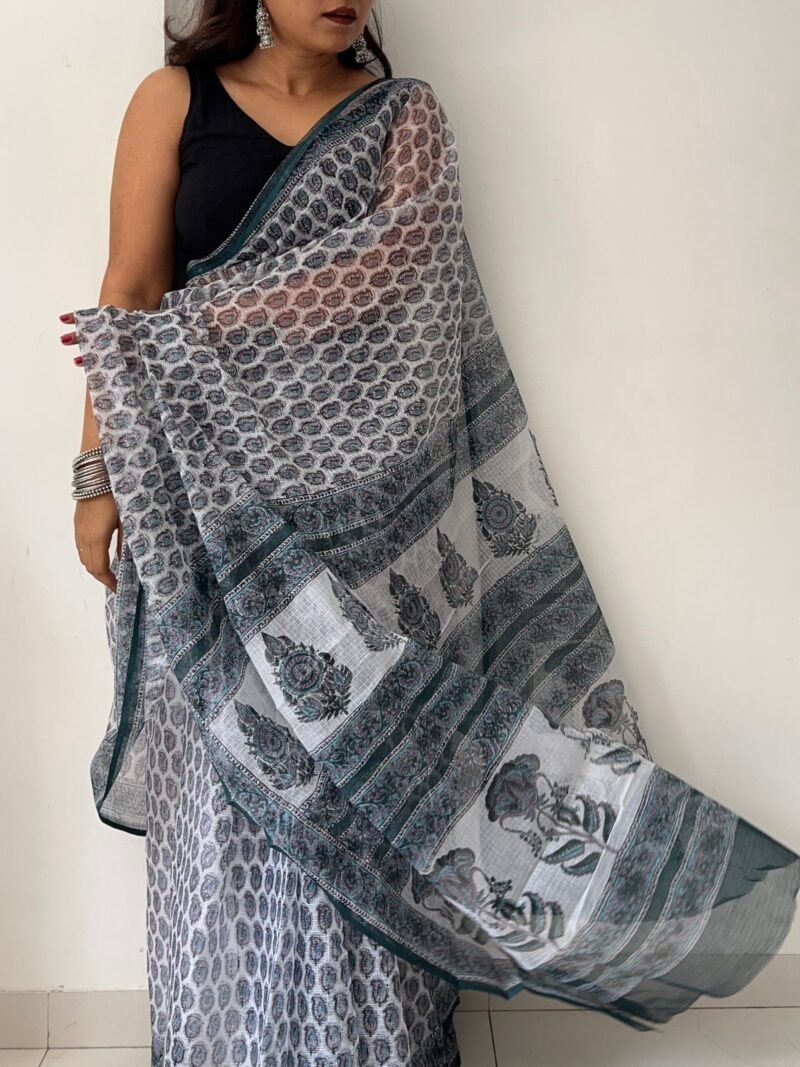 Sanganeri Handblock Printed Doria Saree - Image 5