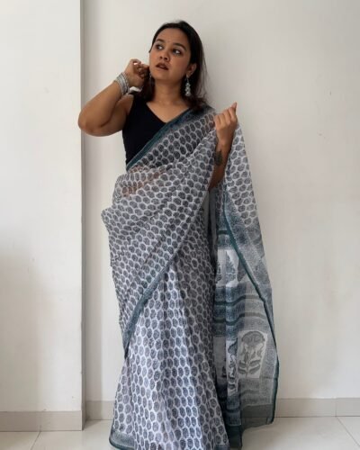Sanganeri Handblock Printed Doria Saree