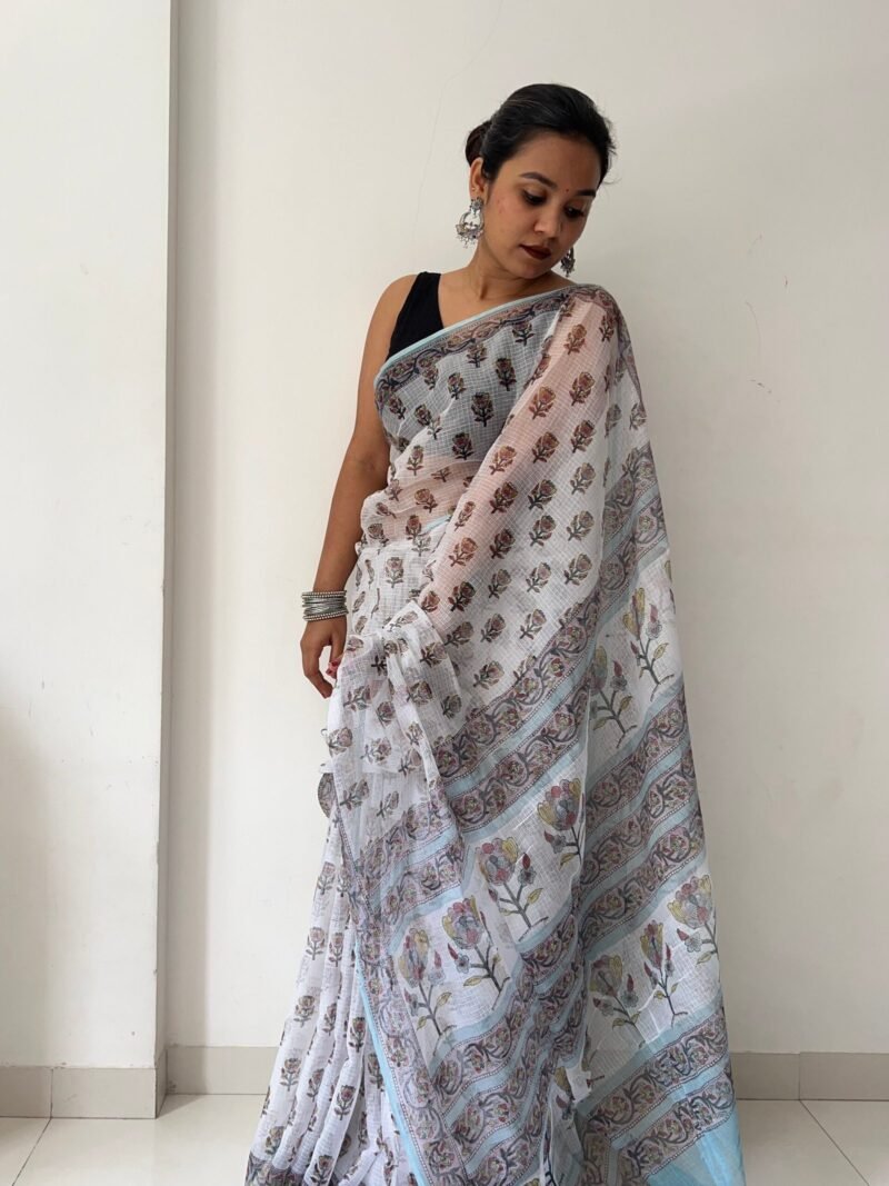 Sanganeri Handblock Printed Doria Saree - Image 3