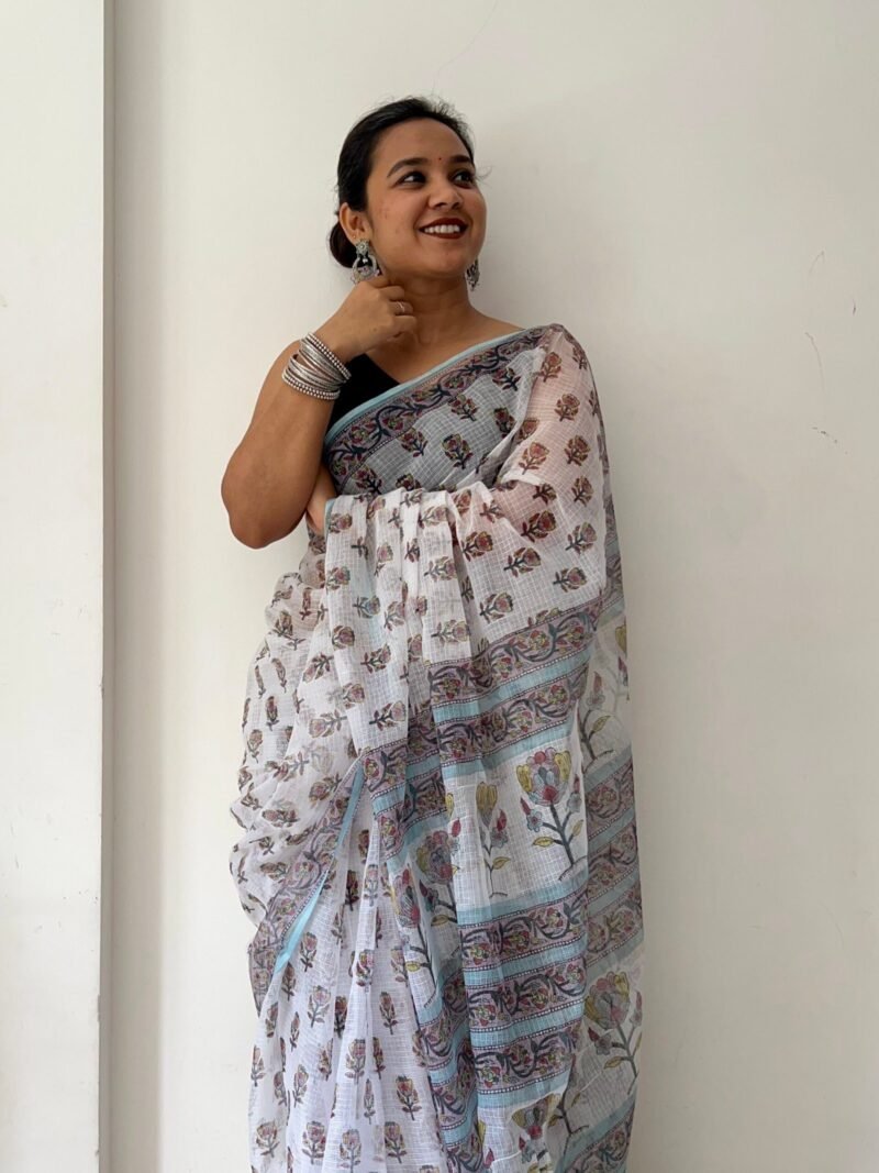 Sanganeri Handblock Printed Doria Saree - Image 5