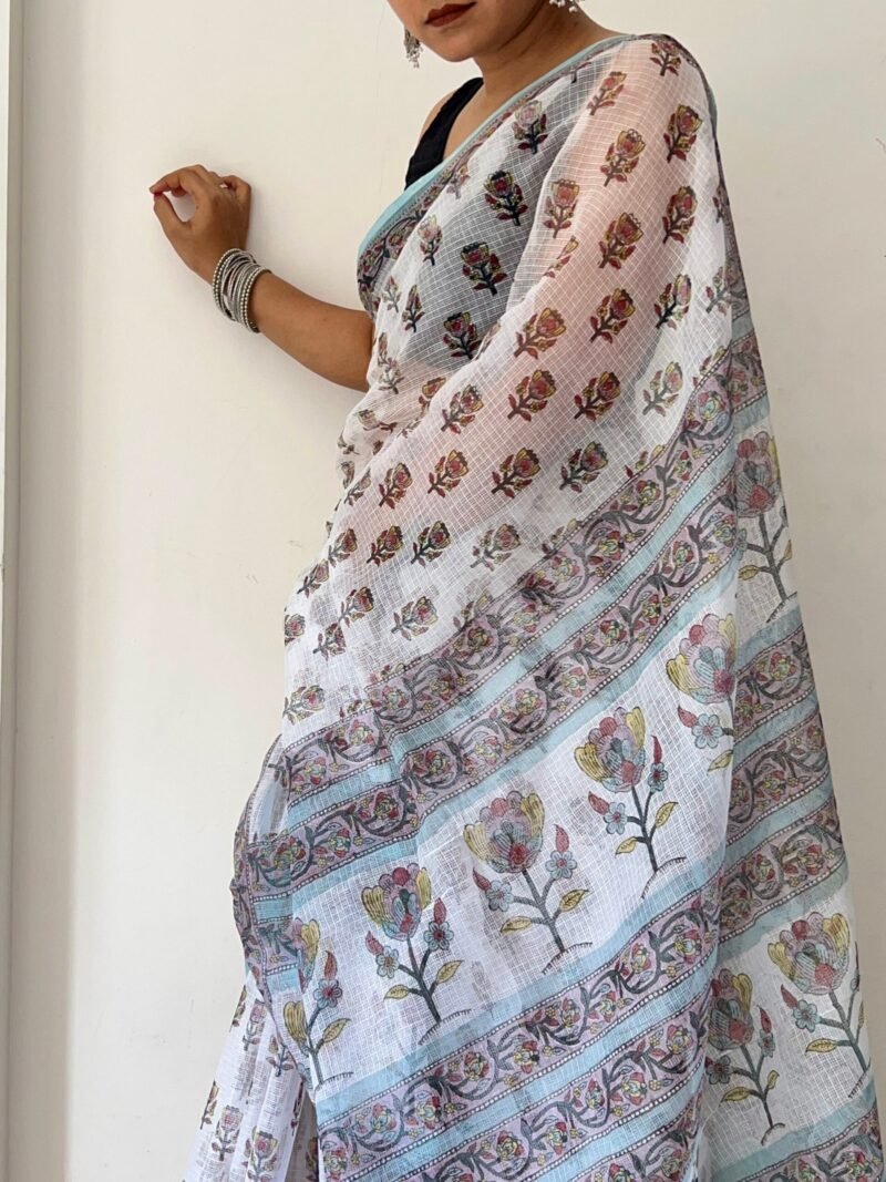 Sanganeri Handblock Printed Doria Saree - Image 6