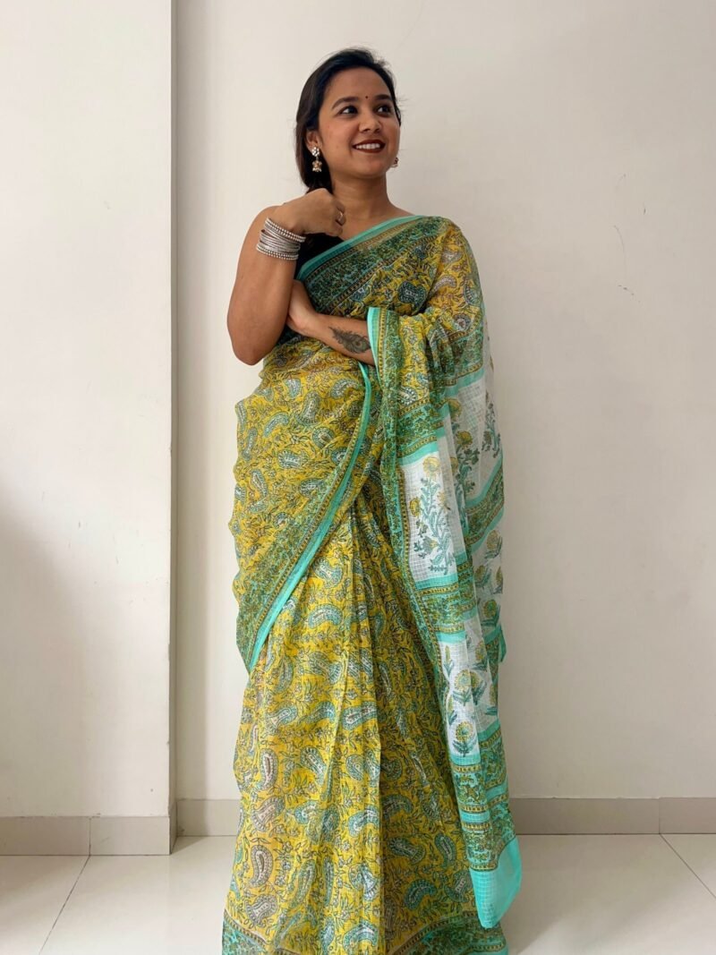 Sanganeri Handblock Printed Doria Saree - Image 2