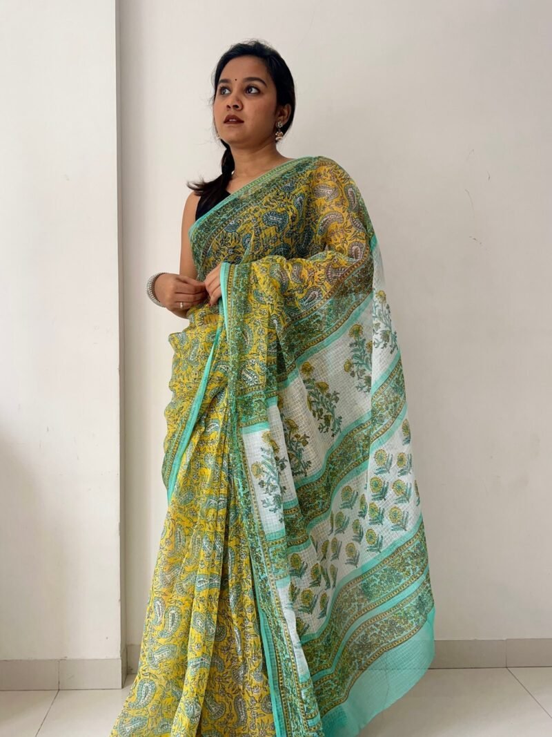 Sanganeri Handblock Printed Doria Saree - Image 3