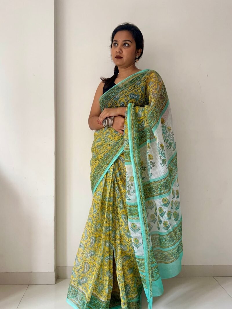 Sanganeri Handblock Printed Doria Saree - Image 5