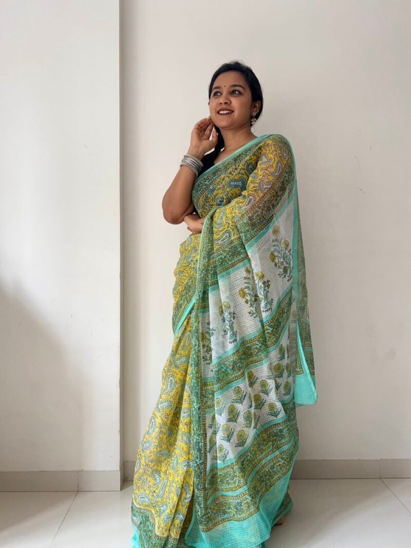 Sanganeri Handblock Printed Doria Saree - Image 6