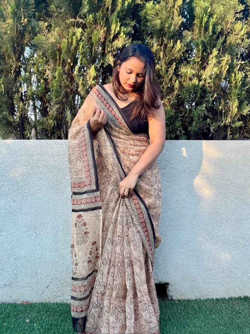 Bagru Handblock Printed Doria Saree - Image 5
