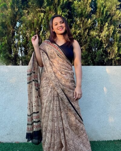 Bagru Handblock Printed Doria Saree