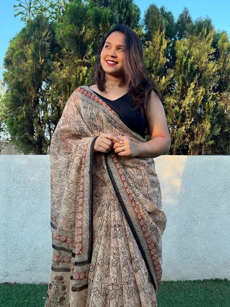 Bagru Handblock Printed Doria Saree - Image 6