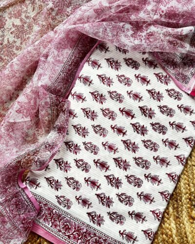 Sanganeri Handblock Printed Unstitched Suit