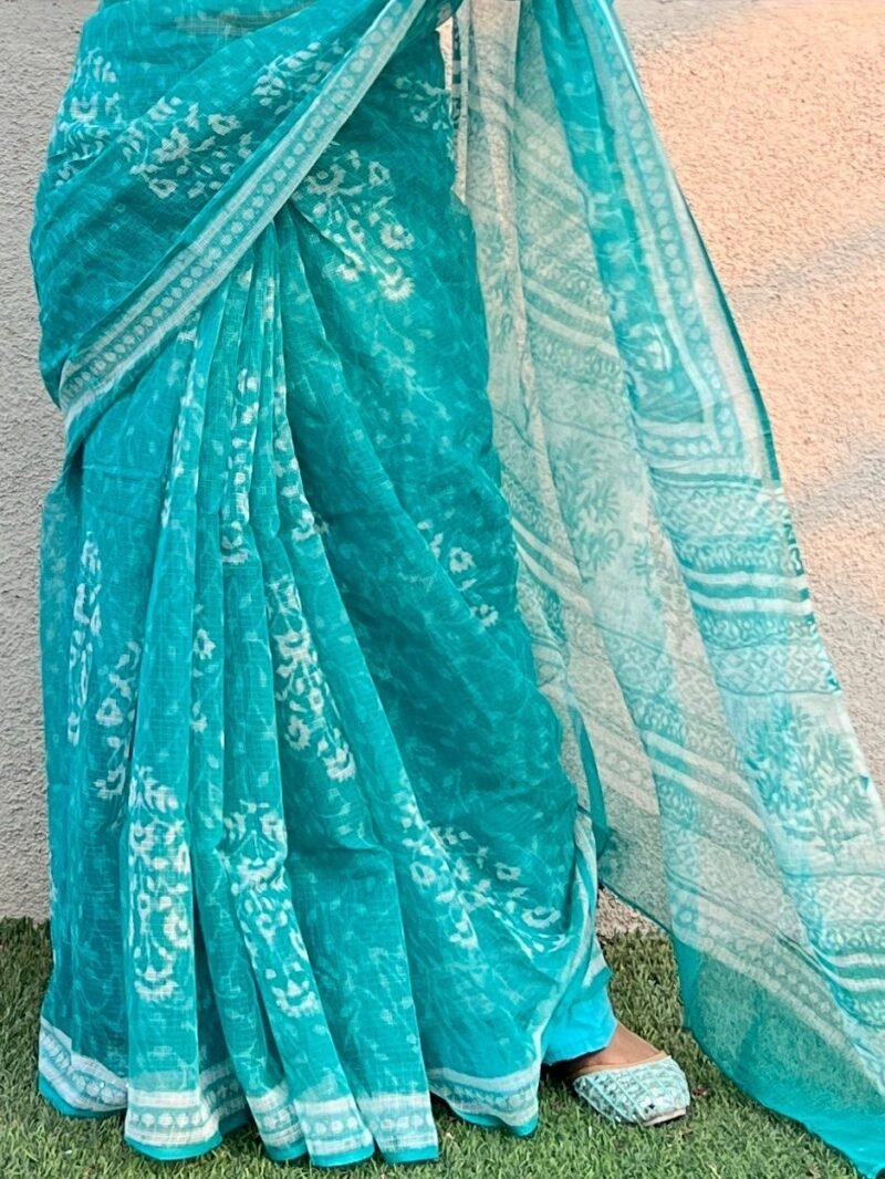 Dabu Handblock Printed Doria Saree - Image 4