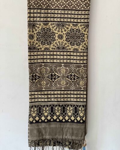 Ajrakh Khadi Handblock Printed Saree