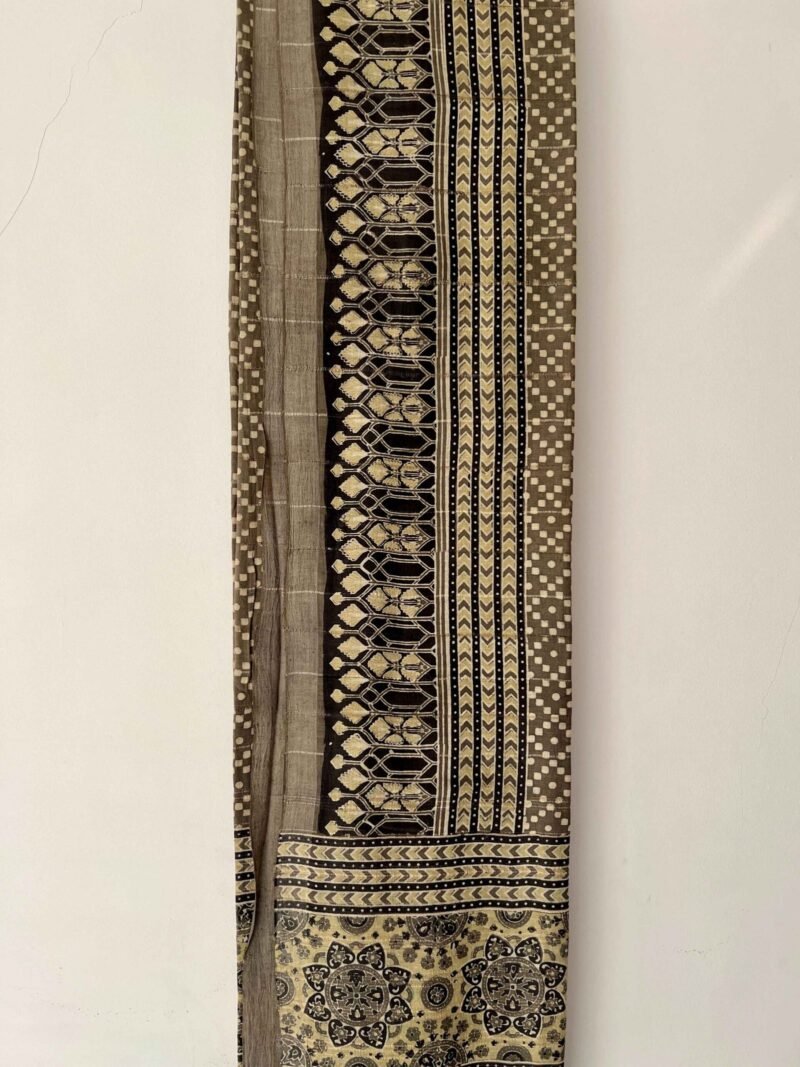 Ajrakh Khadi Handblock Printed Saree - Image 4