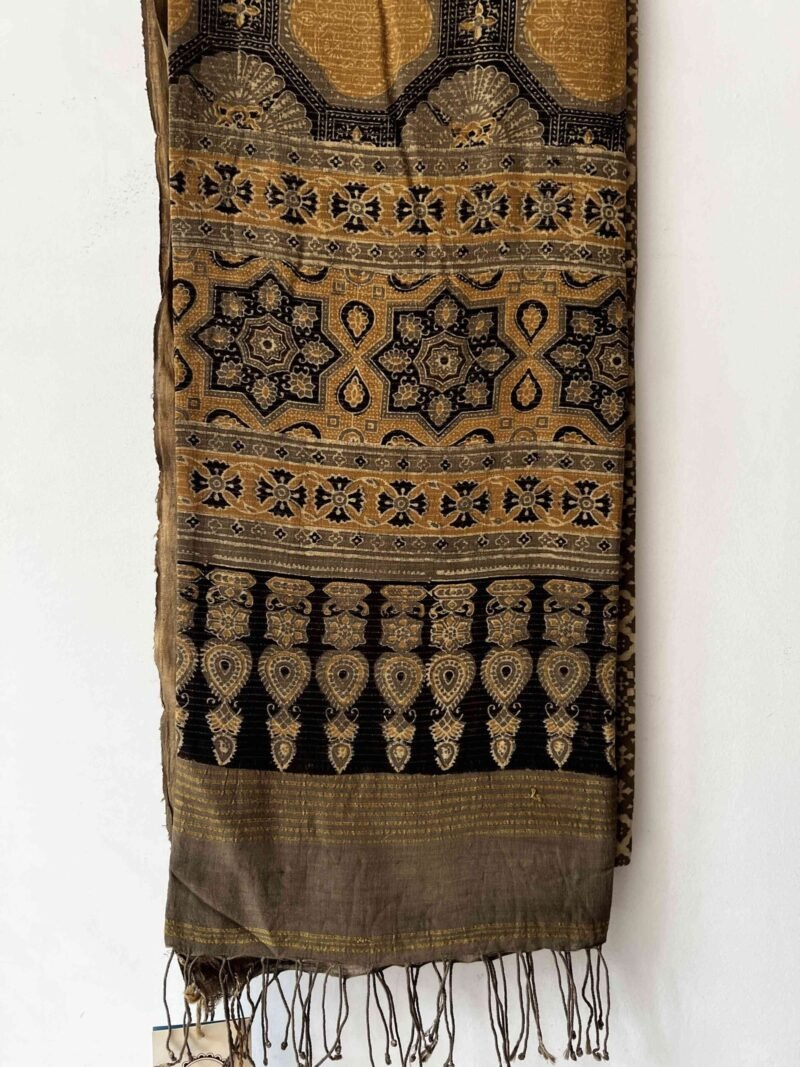 Ajrakh Khadi Handblock Printed Saree - Image 3