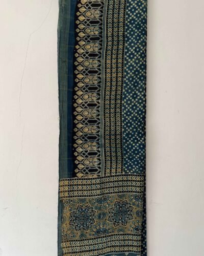 Ajrakh Khadi Handblock Printed Saree