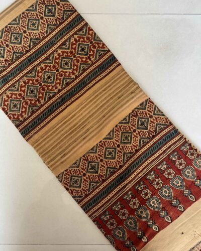 Ajrakh Khadi Handblock Printed Saree
