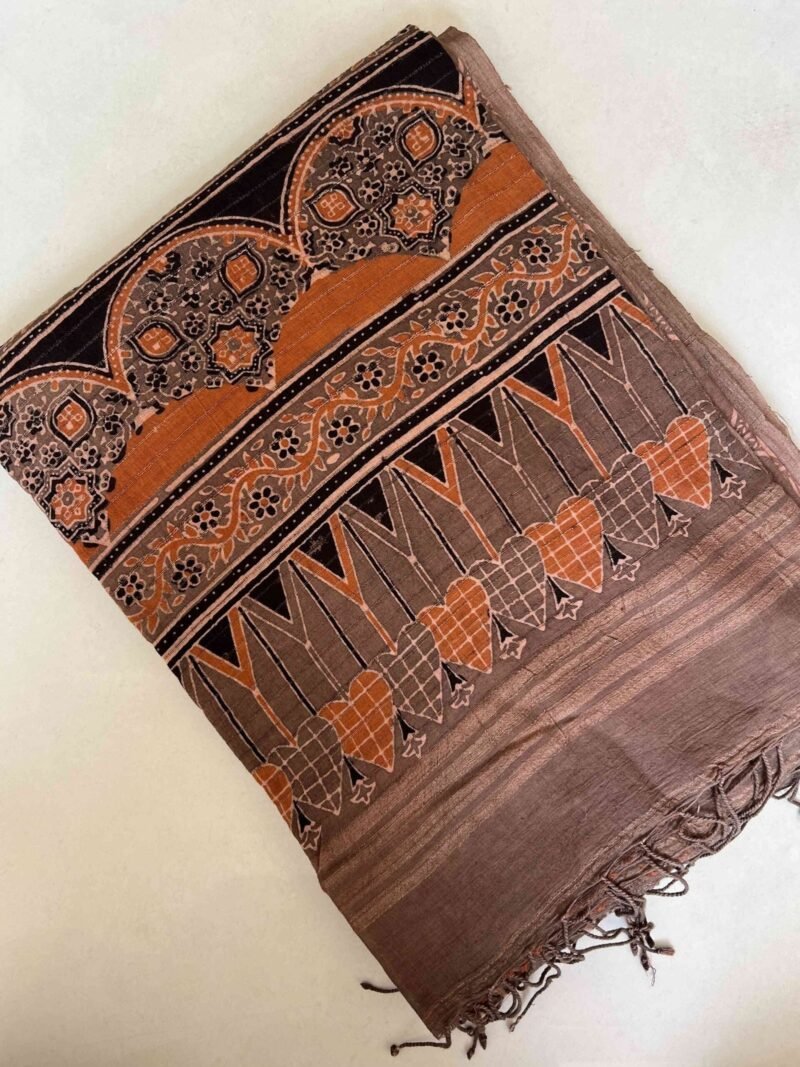 Ajrakh Khadi Handblock Printed Saree - Image 4