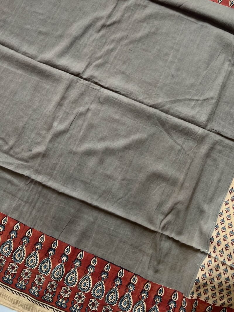 Ajrakh Khadi Handblock Printed Saree - Image 8