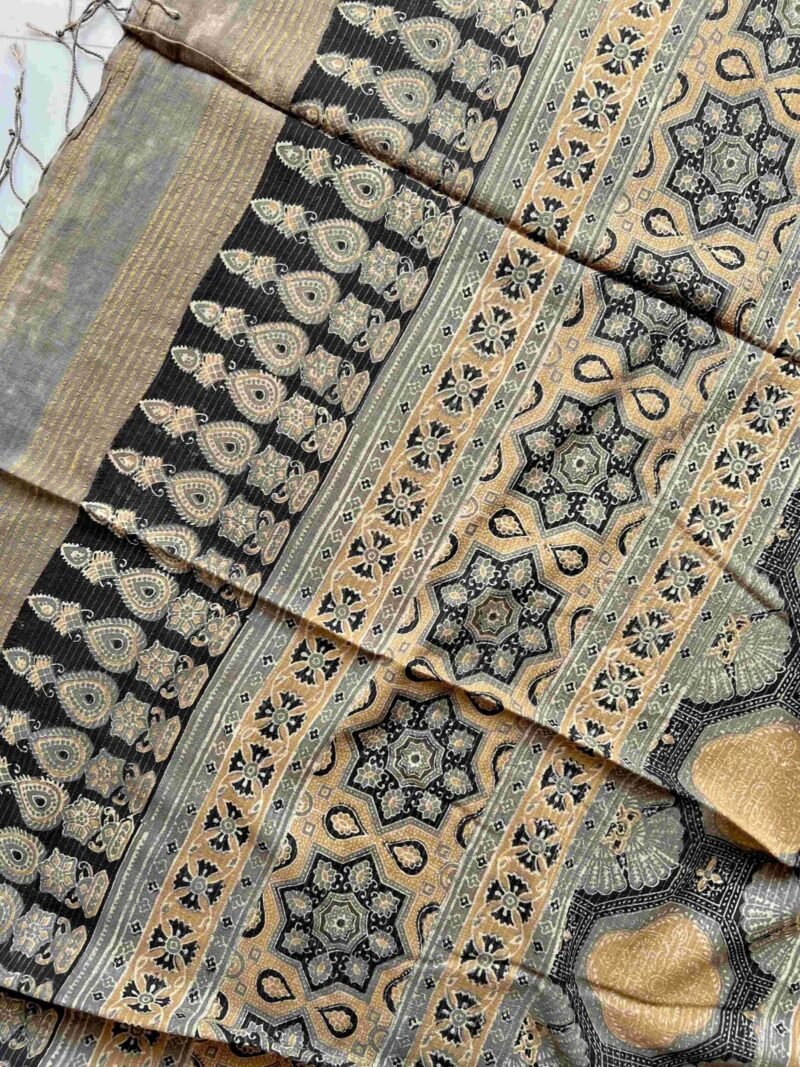 Ajrakh Khadi Handblock Printed Saree - Image 6