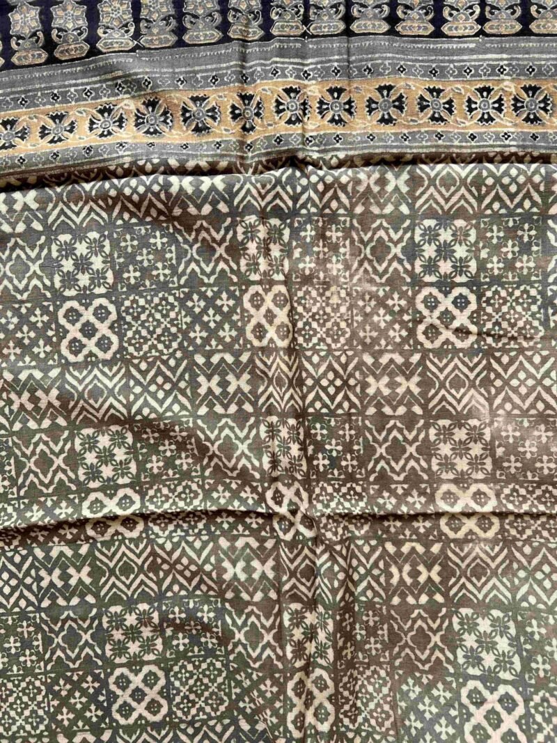 Ajrakh Khadi Handblock Printed Saree - Image 7