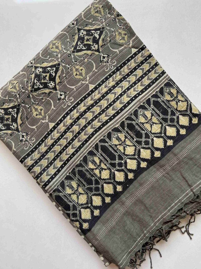 Ajrakh Khadi Handblock Printed Saree - Image 5