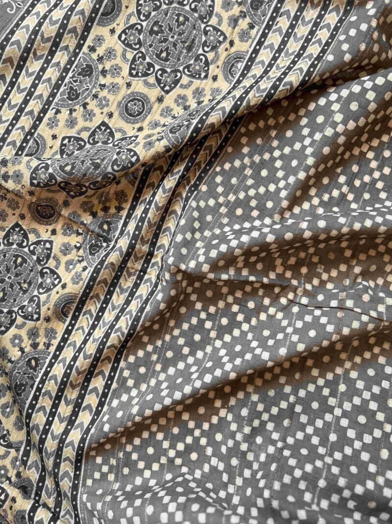 Ajrakh Khadi Handblock Printed Saree - Image 7