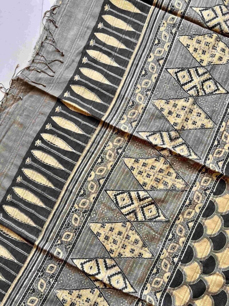 Ajrakh Khadi Handblock Printed Saree - Image 5
