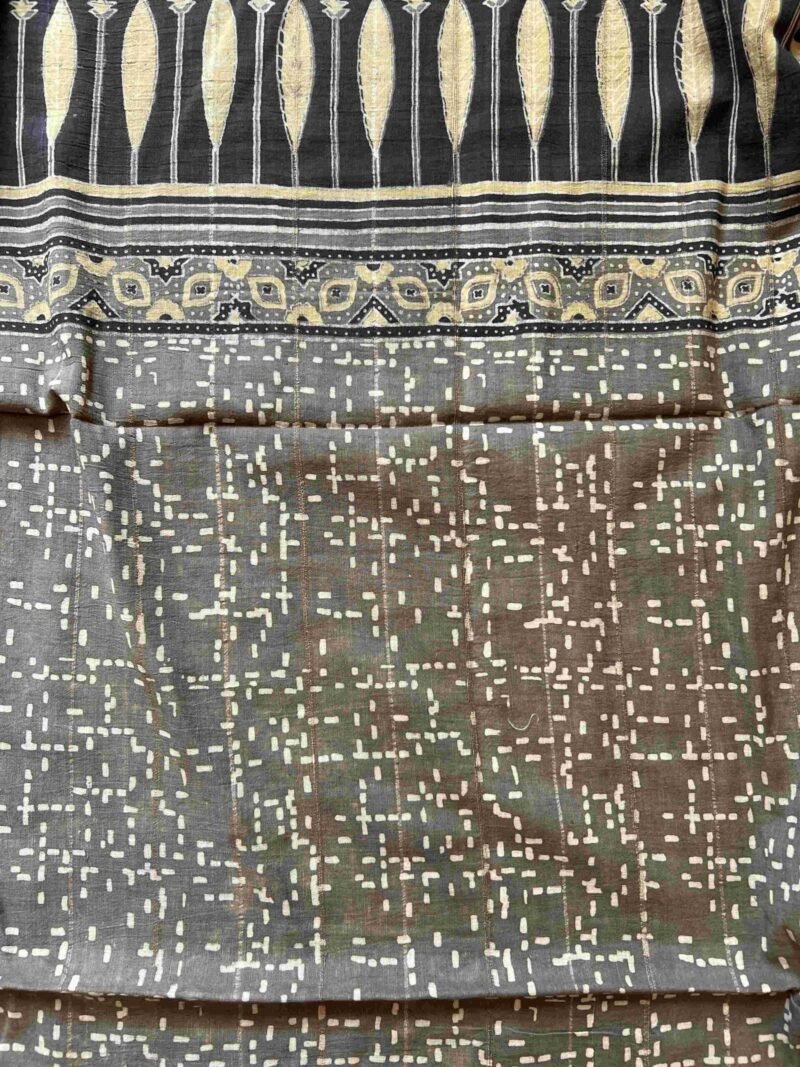Ajrakh Khadi Handblock Printed Saree - Image 6