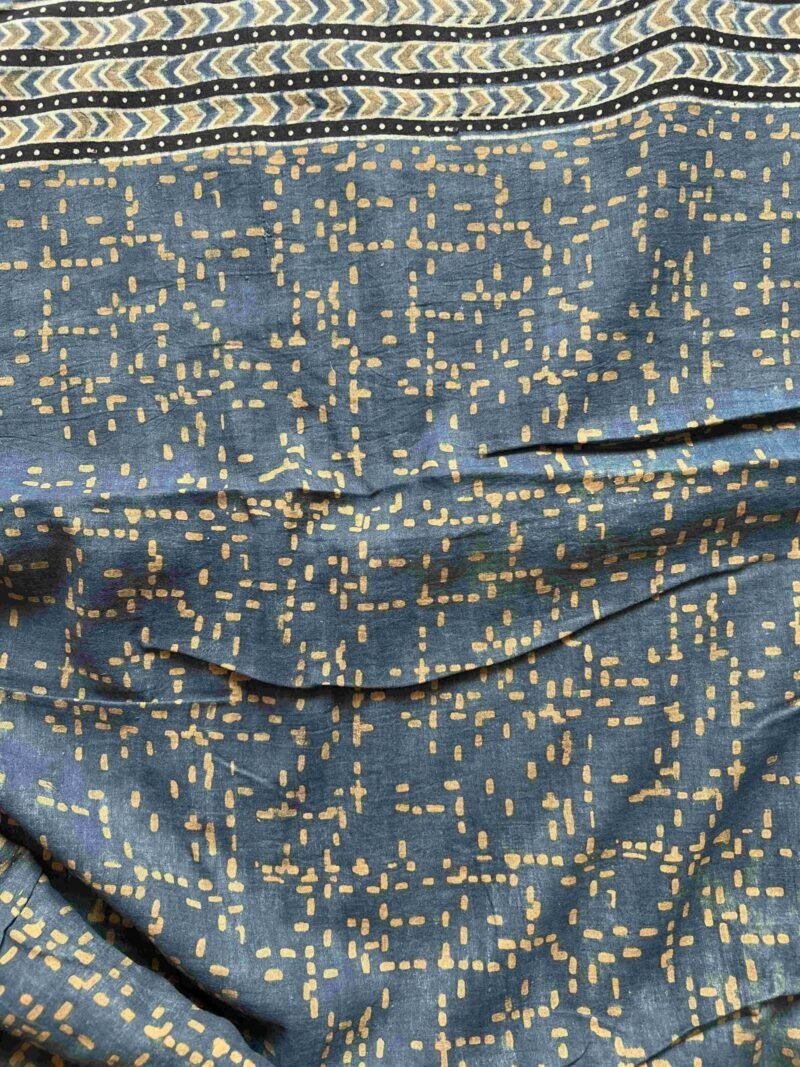 Ajrakh Khadi Handblock Printed Saree - Image 7