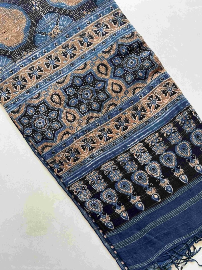Ajrakh Khadi Handblock Printed Saree - Image 5