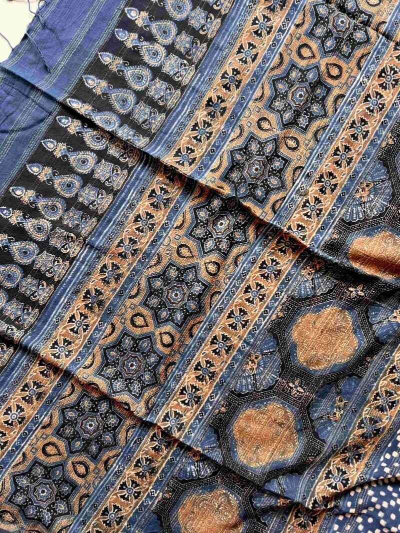 Ajrakh Khadi Handblock Printed Saree - Image 6