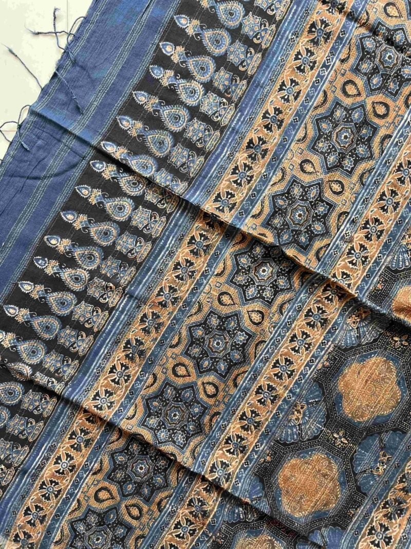 Ajrakh Khadi Handblock Printed Saree - Image 7