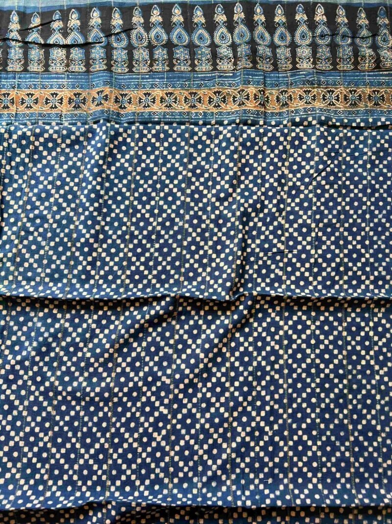 Ajrakh Khadi Handblock Printed Saree - Image 8