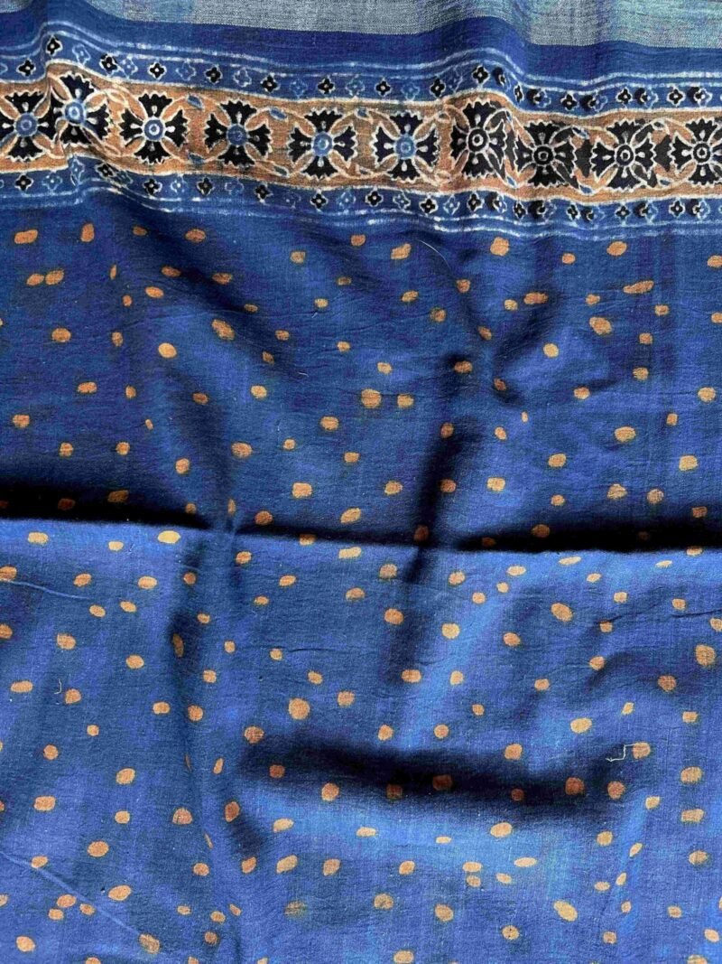 Ajrakh Khadi Handblock Printed Saree - Image 9