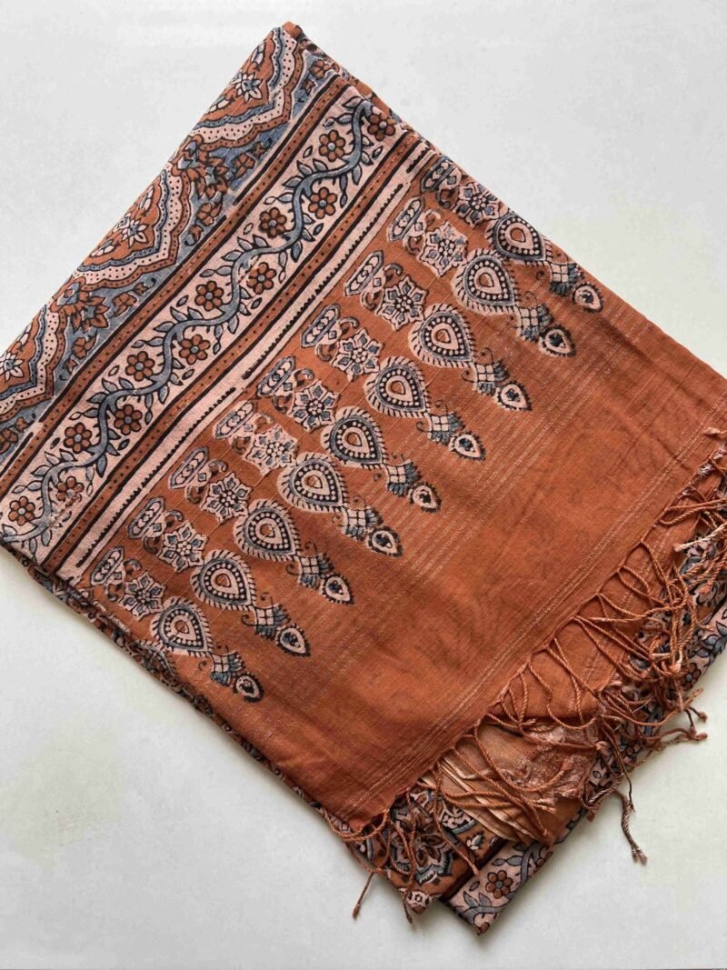 Ajrakh Khadi Handblock Printed Saree - Image 3