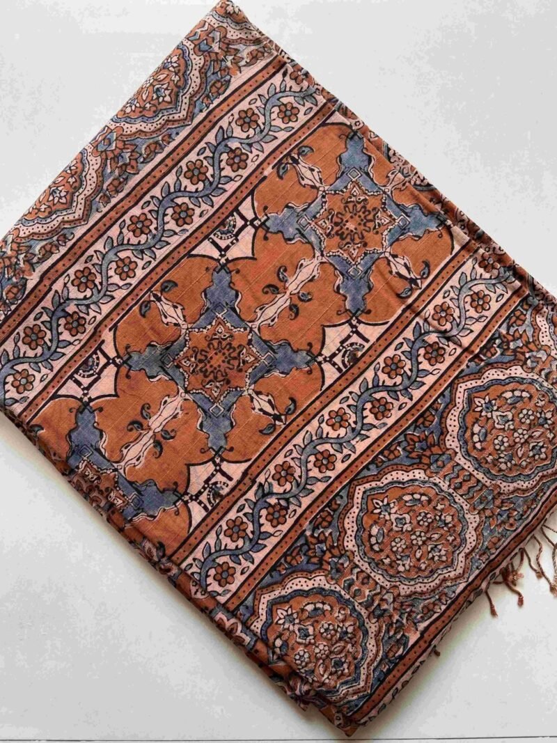 Ajrakh Khadi Handblock Printed Saree - Image 4