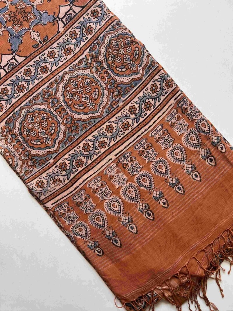 Ajrakh Khadi Handblock Printed Saree - Image 5