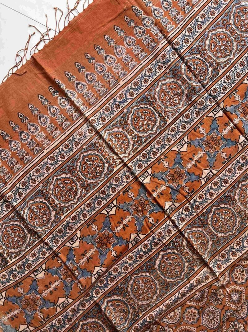 Ajrakh Khadi Handblock Printed Saree - Image 6