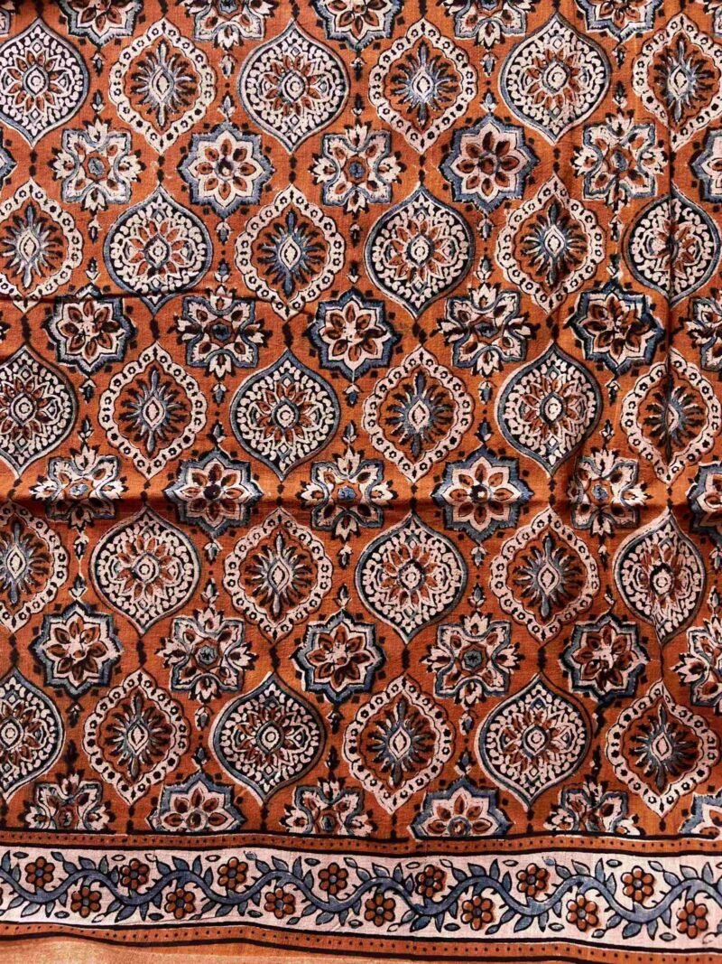 Ajrakh Khadi Handblock Printed Saree - Image 7