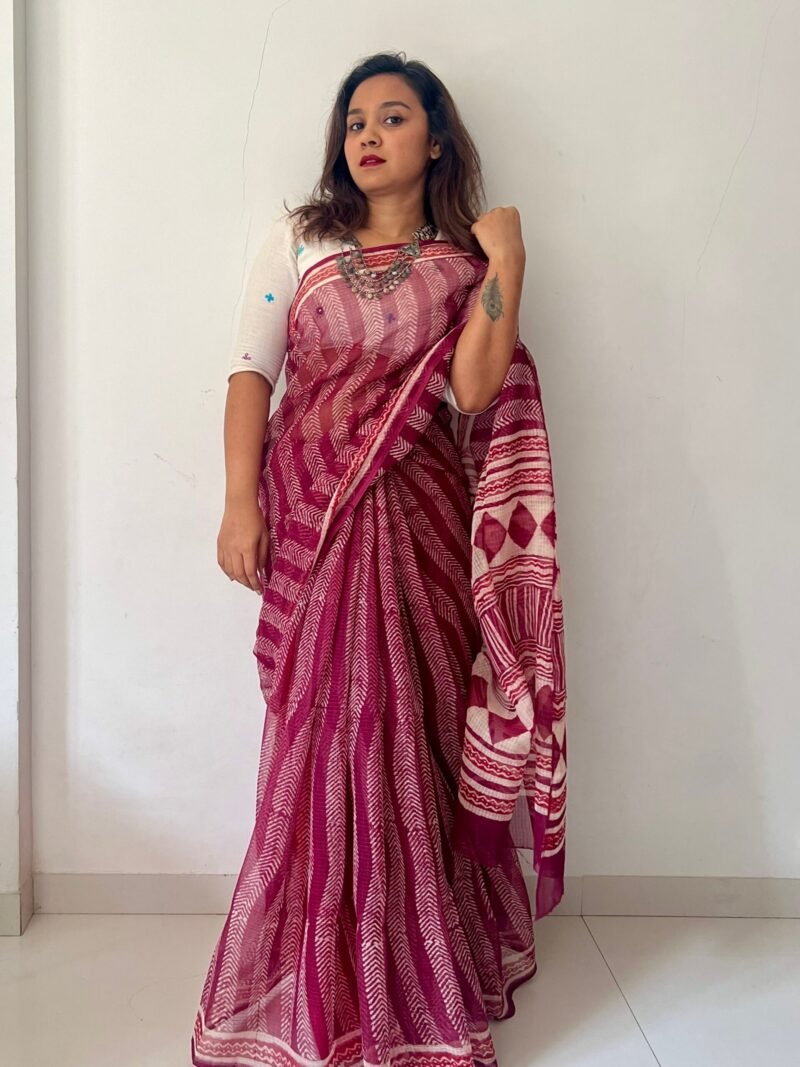 Dabu Handblock Printed Doria Saree - Image 2