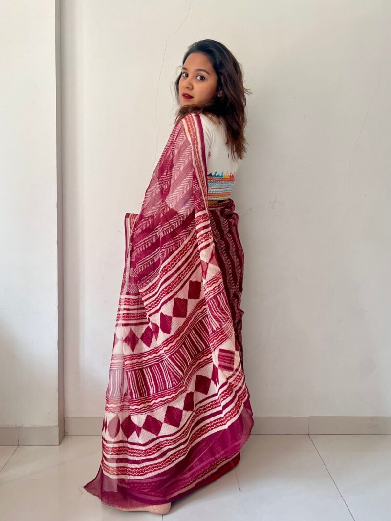 Dabu Handblock Printed Doria Saree - Image 3