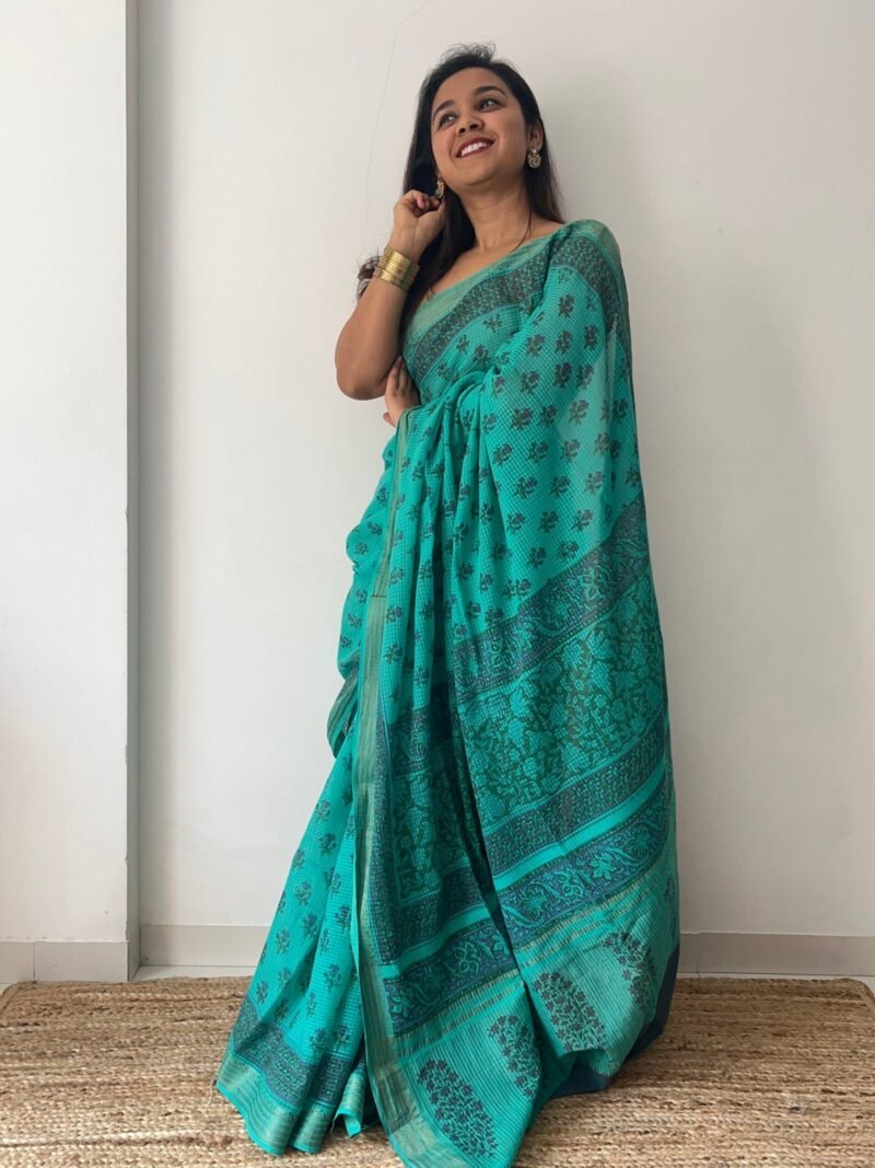 Bagru Handblock Printed Cotton Saree - Image 4