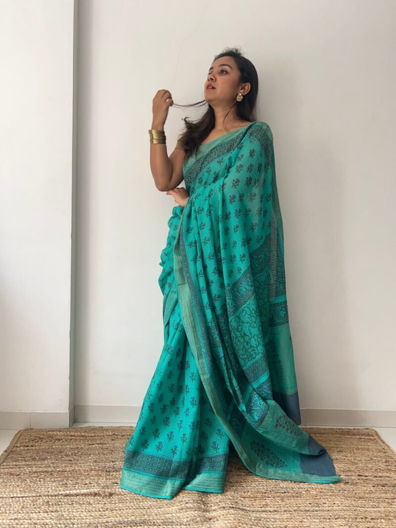 Bagru Handblock Printed Cotton Saree - Image 5