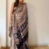 Bagru Handblock Printed Linen Saree