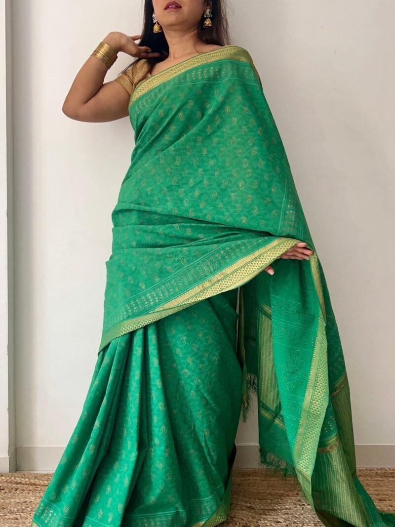 Bagru Handblock Printed Cotton Saree - Image 3
