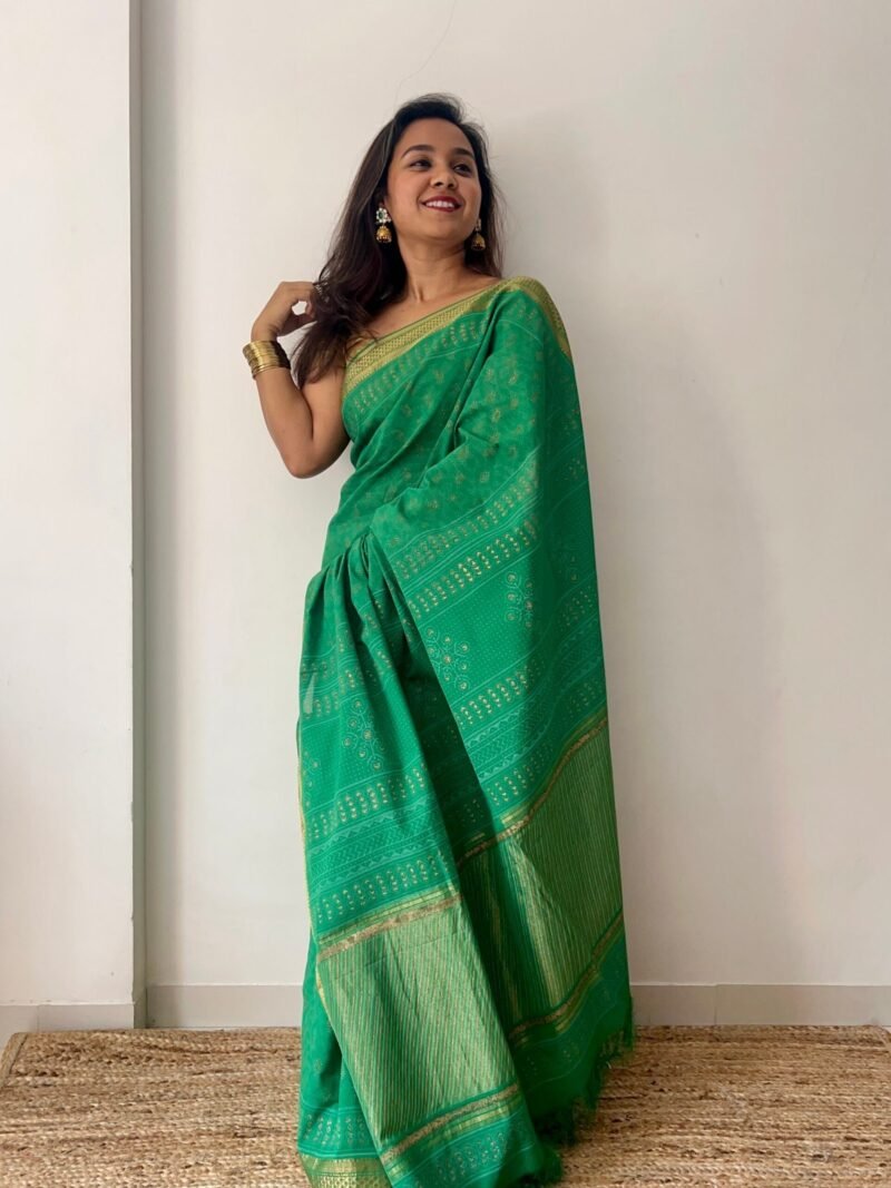 Bagru Handblock Printed Cotton Saree - Image 4