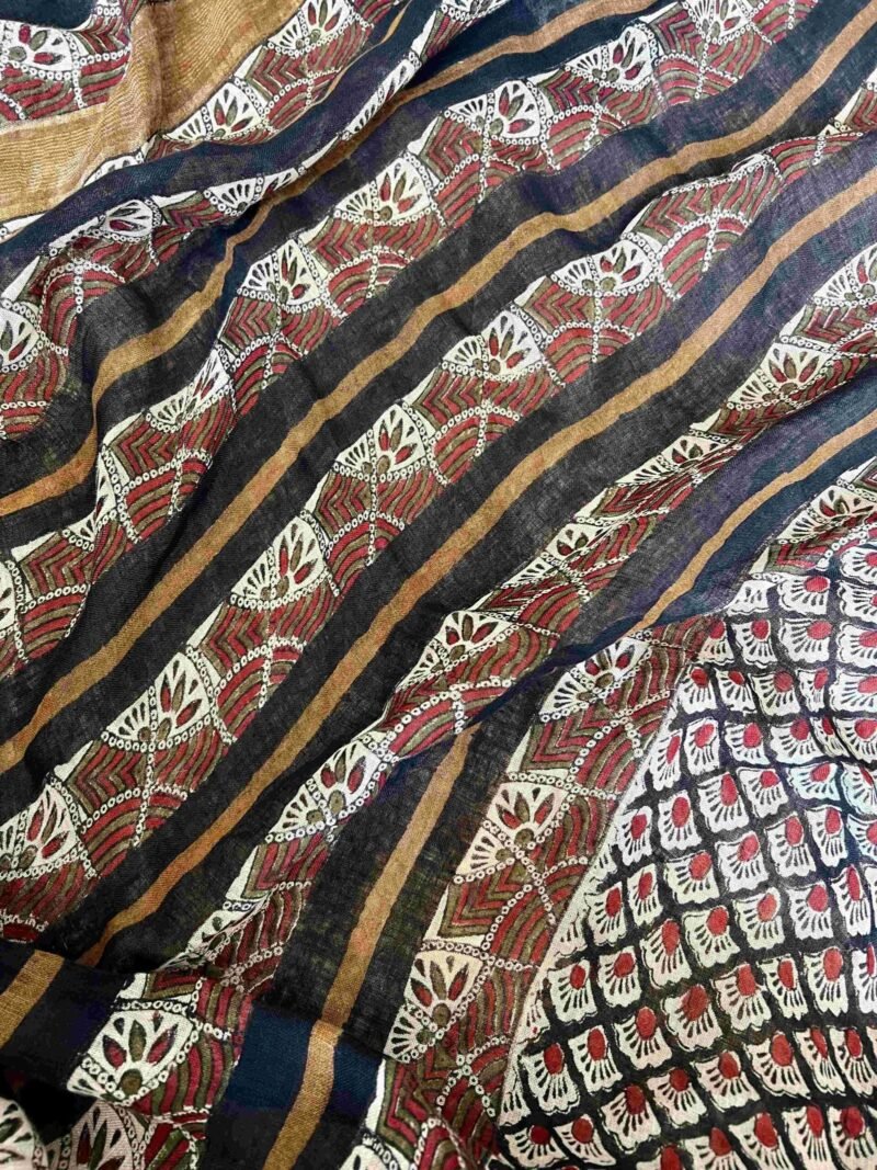 Bagru Handblock Printed Linen Saree - Image 6